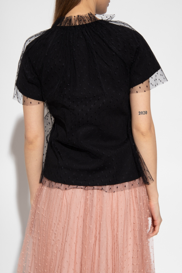 ヴァレンティノ Crepe tulle short sleeves tops striped shirt red valentino shirt - SchaferandweinerShops